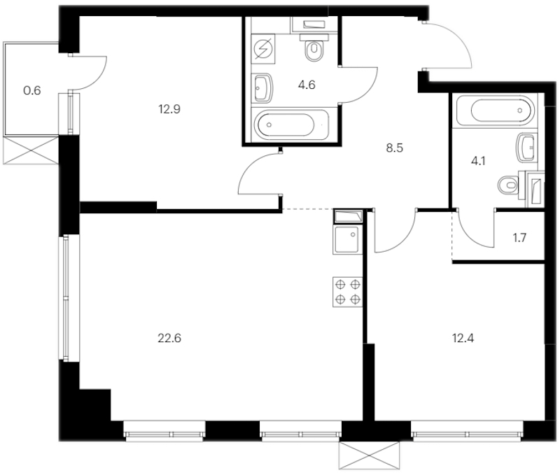 2-комнатная квартира 67.4 м², 8/12 эт., ЖК «Шкиперский 19»